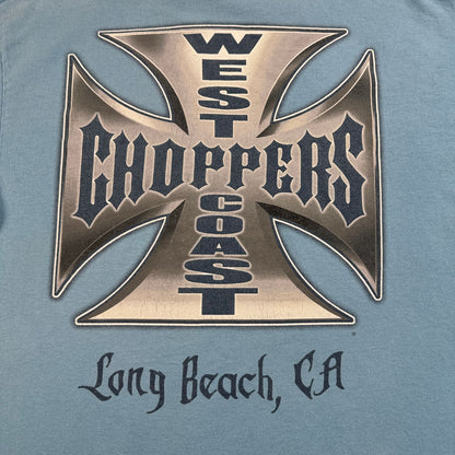 WEST COAST CHOPPERS アイアンクロス 水色 ロゴ 企業 バイク Tシャツ ウエストコーストチョッパーズ USA L long beach co-t-2505-015