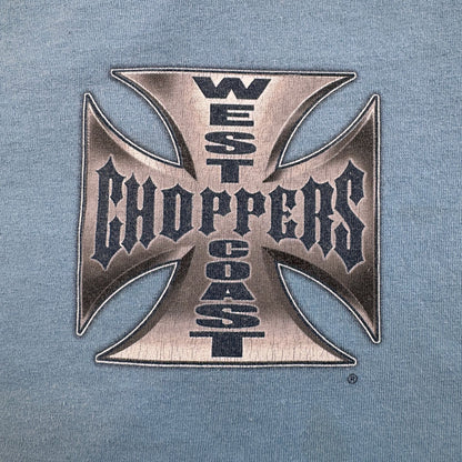 WEST COAST CHOPPERS アイアンクロス 水色 ロゴ 企業 バイク Tシャツ ウエストコーストチョッパーズ USA L long beach co-t-2505-015