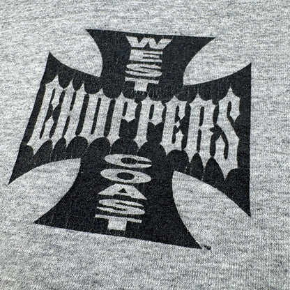 90s 00s WEST COAST CHOPPERS グレー Tシャツ 長袖 ロンT 袖プリント アイアンクロス ウエストコーストチョッパーズ バイク XL フェード co-t-2505-016