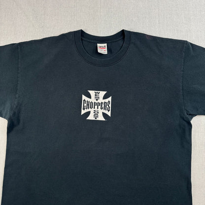 WEST COAST CHOPPERS アイアンクロス 黒 anvil ロゴ 企業 バイク Tシャツ ウエストコーストチョッパーズ USA XL long beach co-t-2505-019
