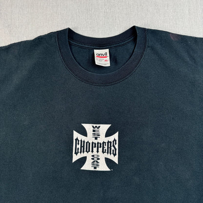 WEST COAST CHOPPERS アイアンクロス 黒 anvil ロゴ 企業 バイク Tシャツ ウエストコーストチョッパーズ USA XL long beach co-t-2505-019
