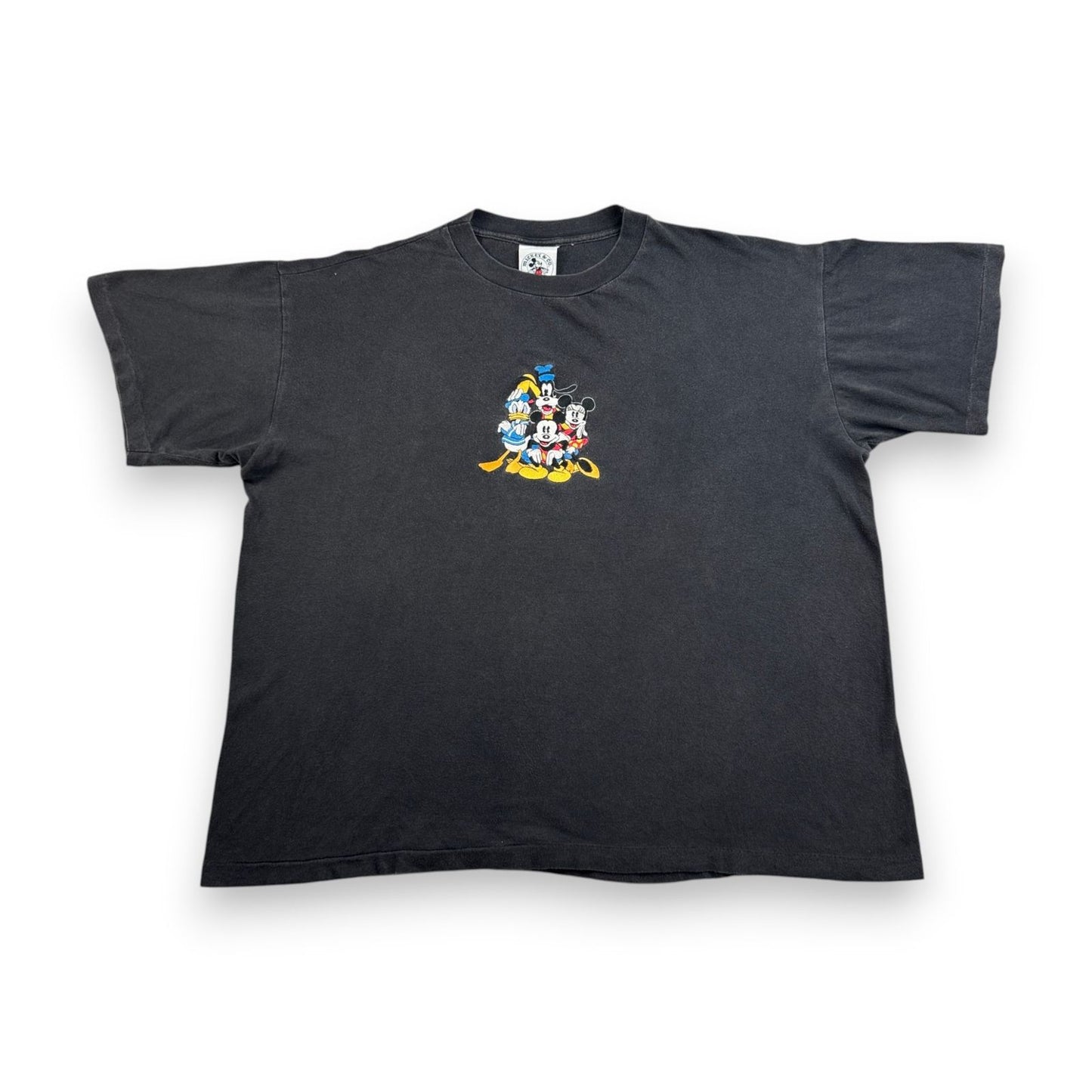 90s ディズニー ミッキー 刺繍 ドナルド グーフィー Tシャツ disney 黒 シングルステッチ d-u-2505-021