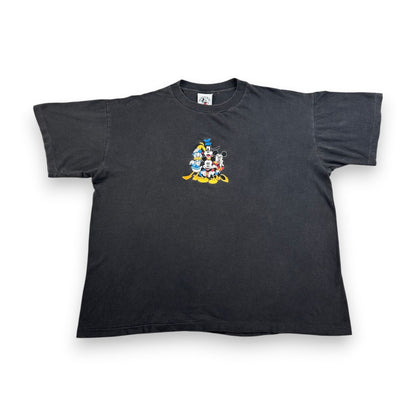 90s ディズニー ミッキー 刺繍 ドナルド グーフィー Tシャツ disney 黒 シングルステッチ d-u-2505-021