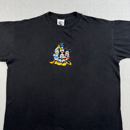 90s ディズニー ミッキー 刺繍 ドナルド グーフィー Tシャツ disney 黒 シングルステッチ d-u-2505-021