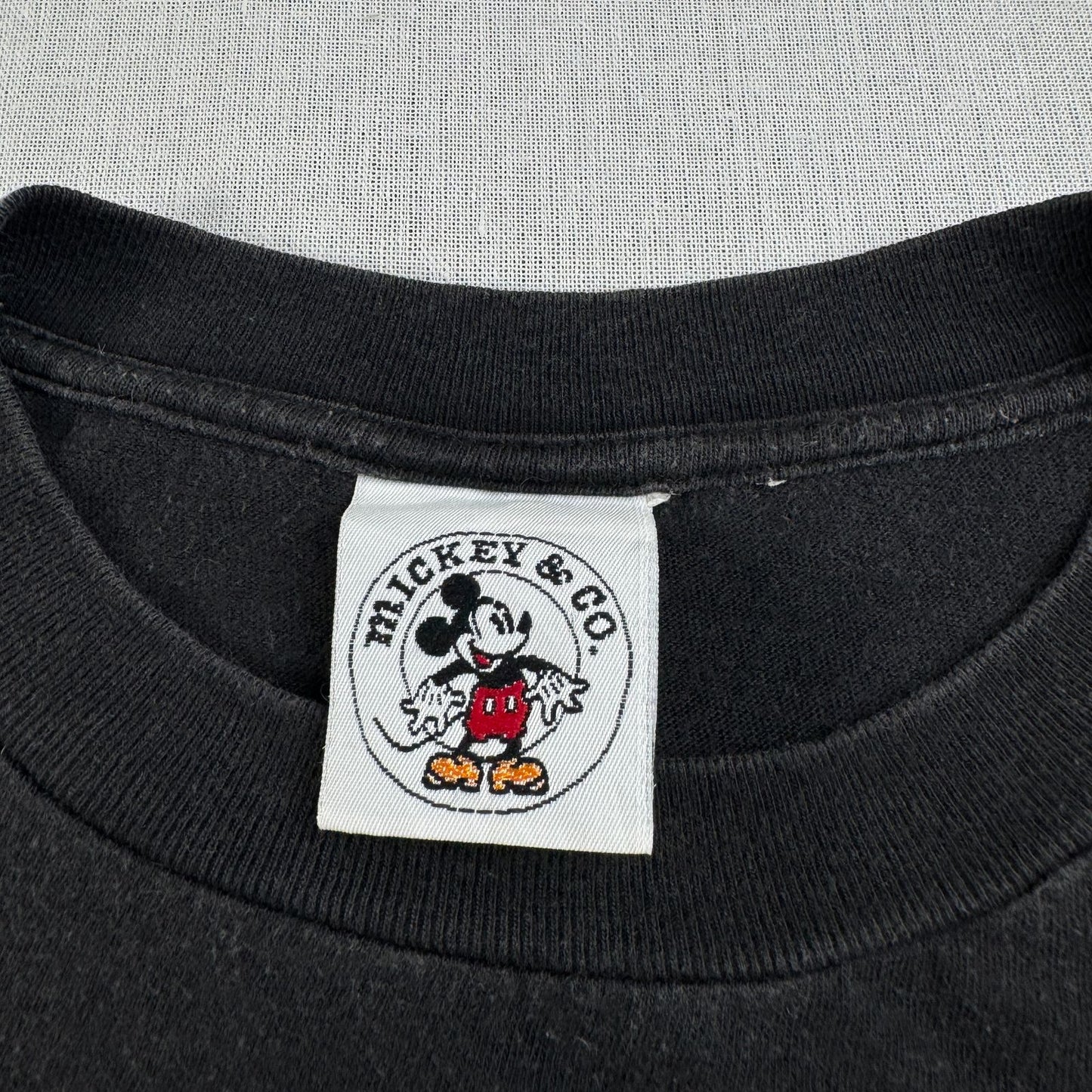 90s ディズニー ミッキー 刺繍 ドナルド グーフィー Tシャツ disney 黒 シングルステッチ d-u-2505-021