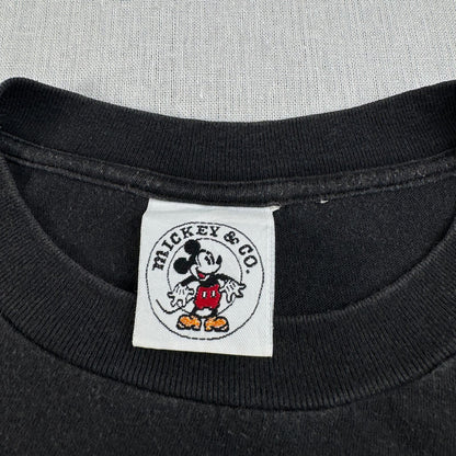 90s ディズニー ミッキー 刺繍 ドナルド グーフィー Tシャツ disney 黒 シングルステッチ d-u-2505-021