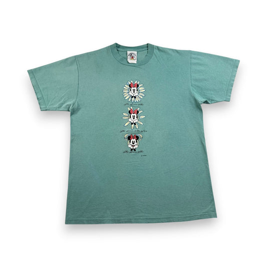 90s ディズニー ミッキー ミニーマウス USA製 Tシャツ ターコイズ disney minnie 花 L 緑 d-u-2505-036