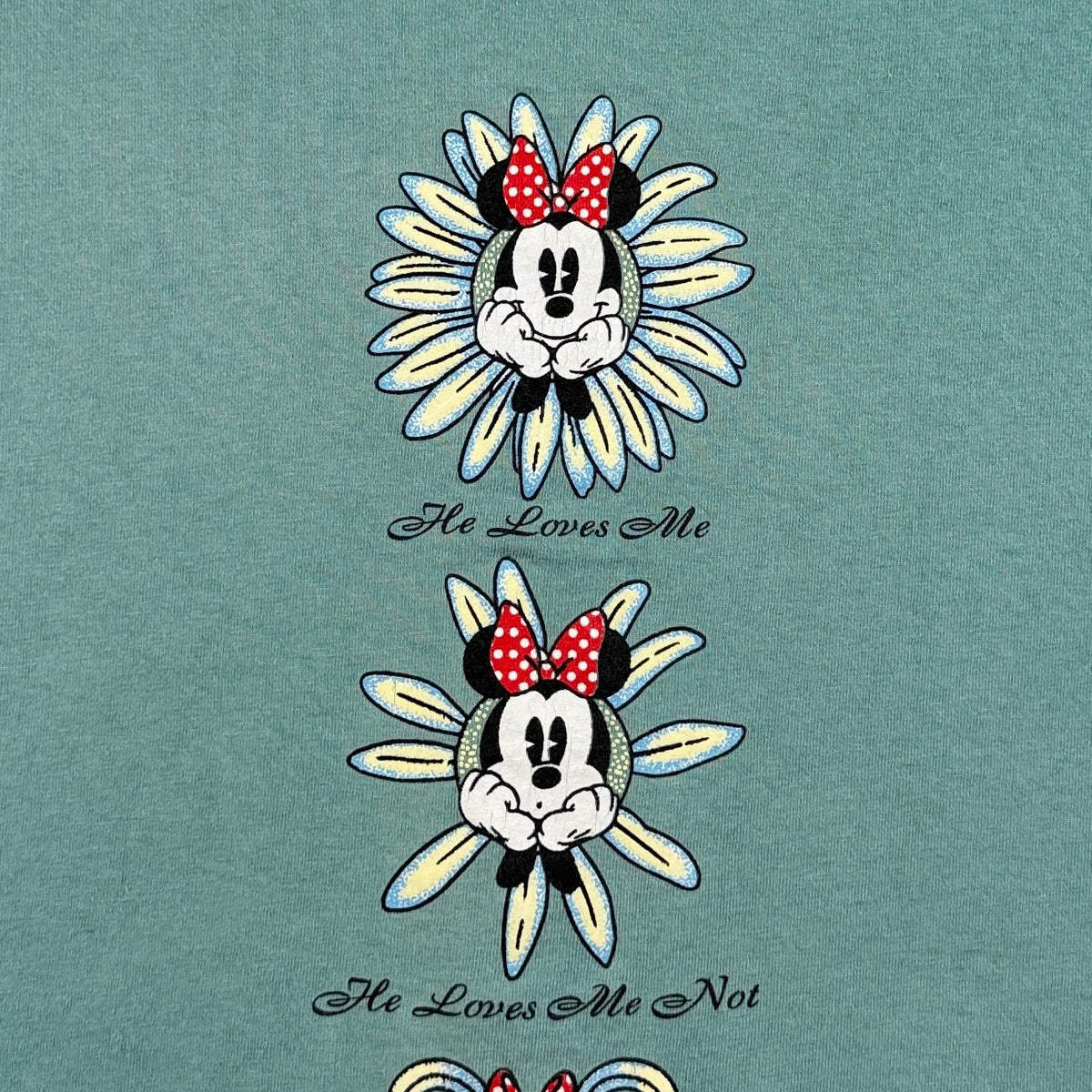 90s ディズニー ミッキー ミニーマウス USA製 Tシャツ ターコイズ disney minnie 花 L 緑 d-u-2505-036
