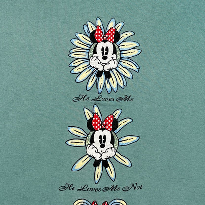 90s ディズニー ミッキー ミニーマウス USA製 Tシャツ ターコイズ disney minnie 花 L 緑 d-u-2505-036