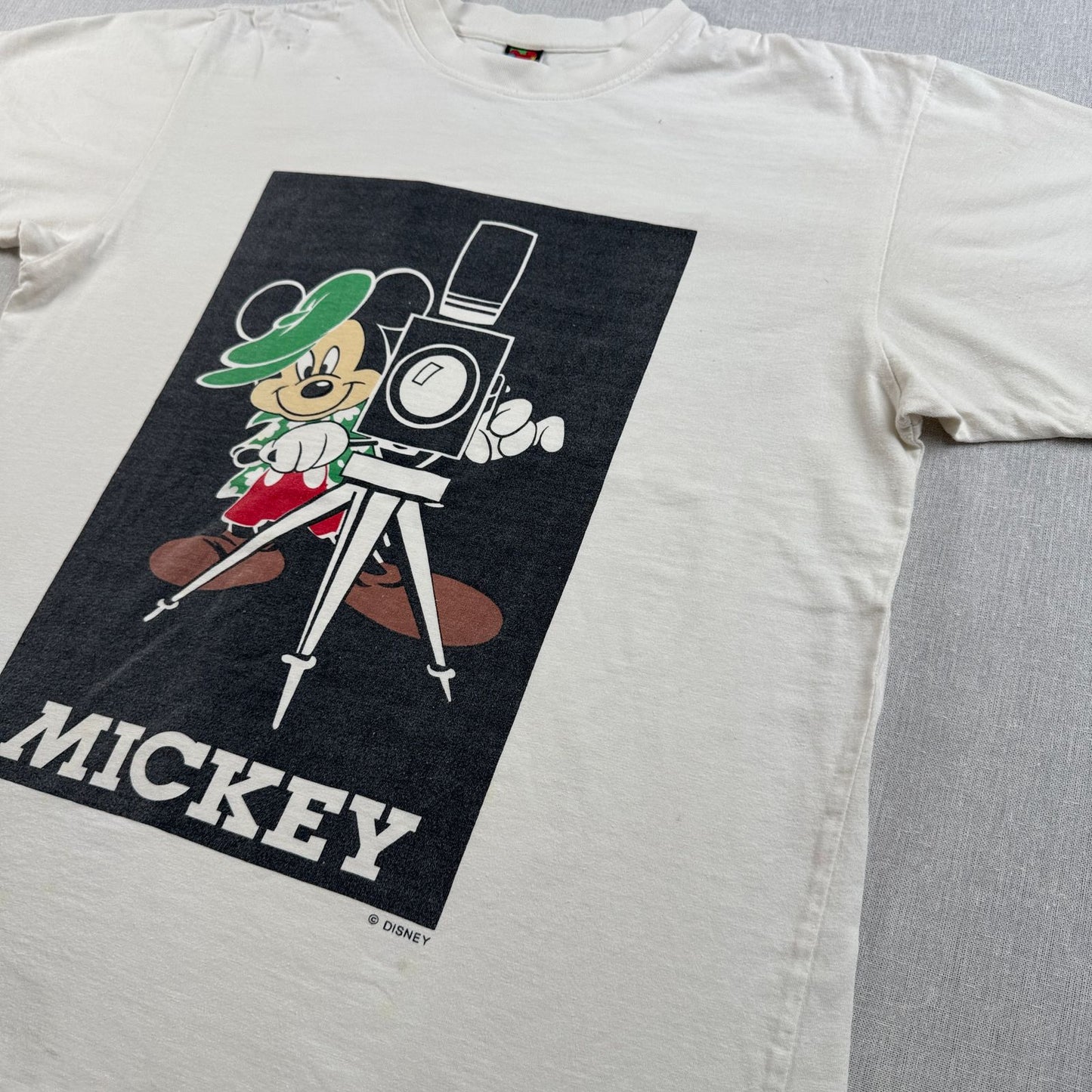 90s 00s ディズニー ミッキー Tシャツ白 映画 カメラ disney d-u-2505-039
