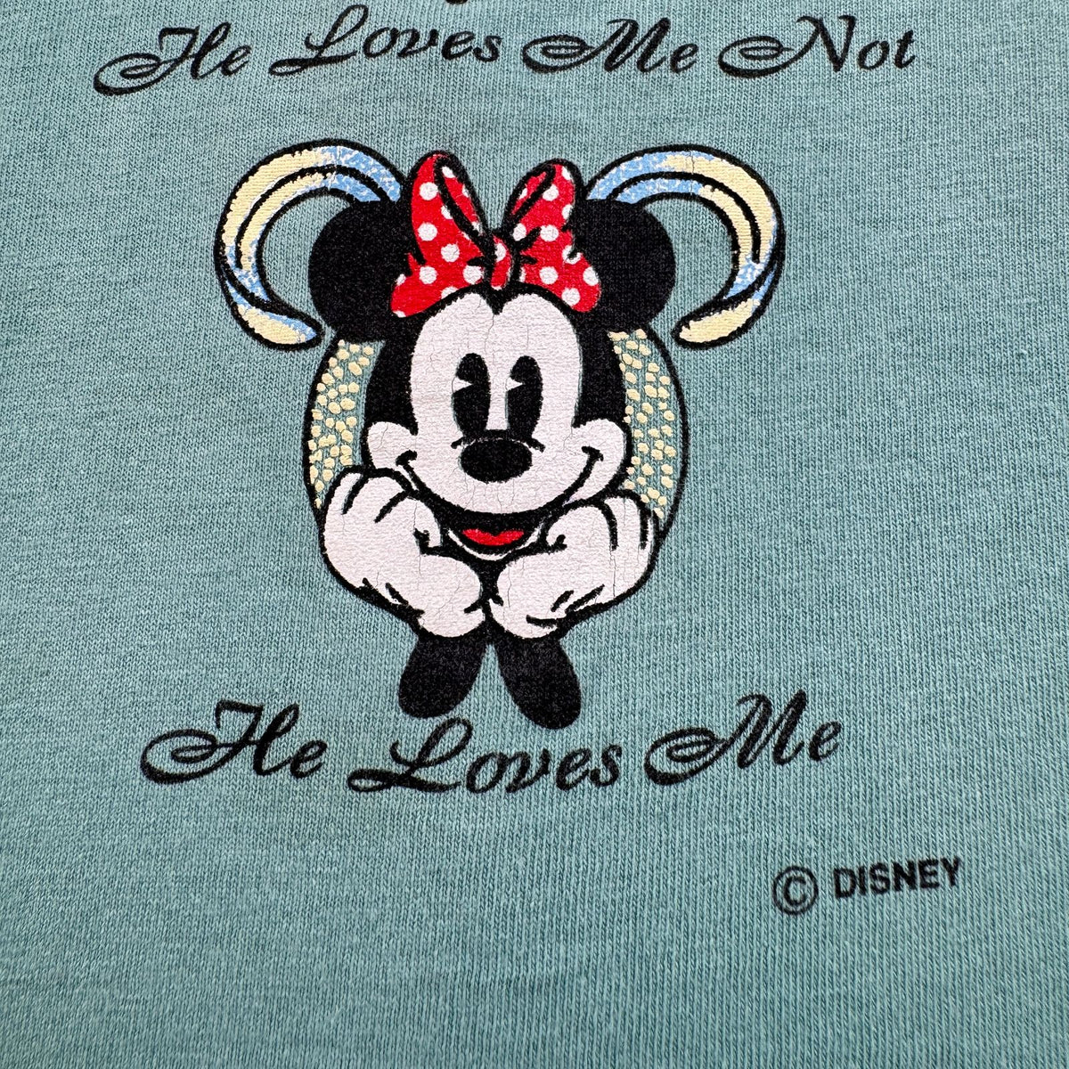 90s ディズニー ミッキー ミニーマウス USA製 Tシャツ ターコイズ disney minnie 花 L 緑 d-u-2505-036