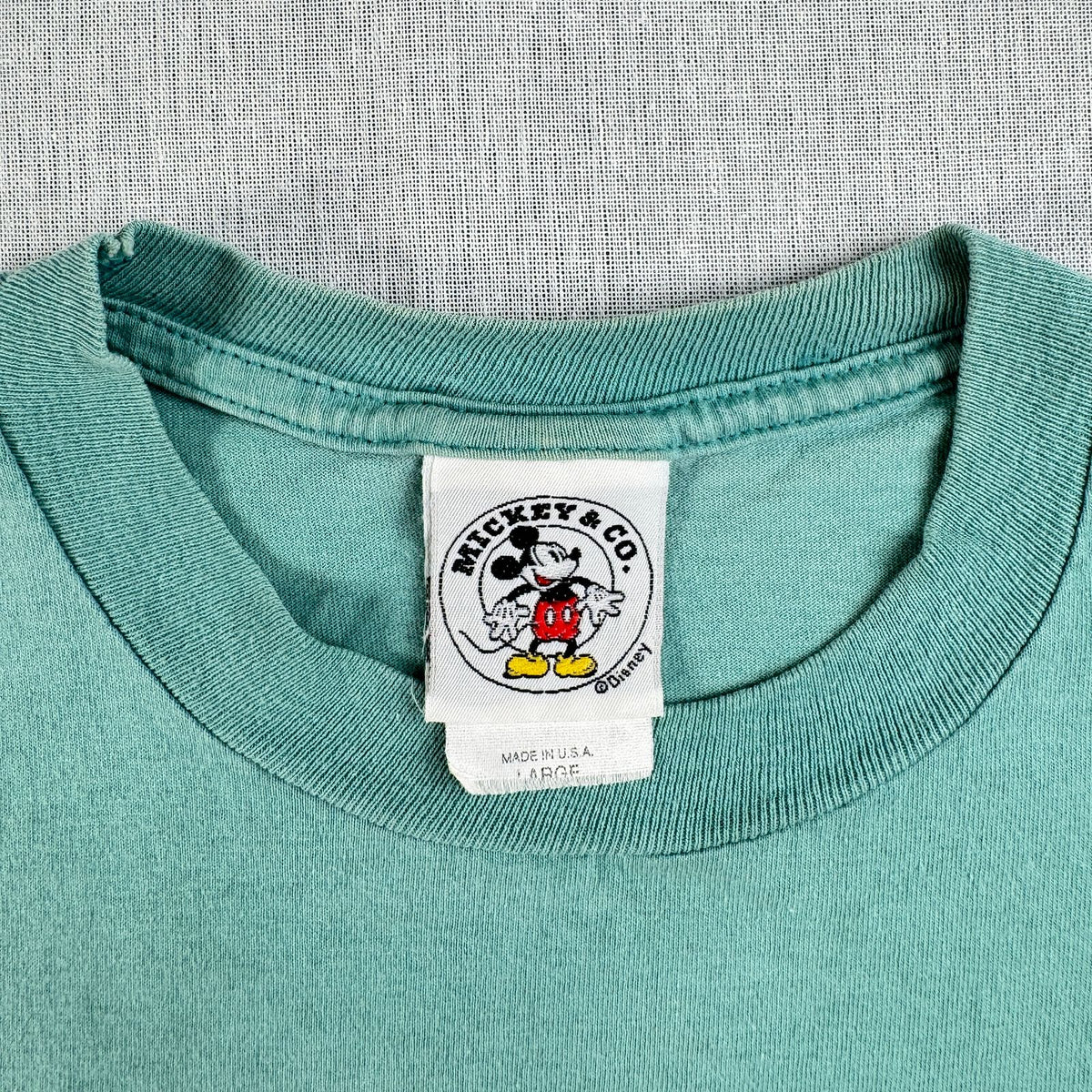90s ディズニー ミッキー ミニーマウス USA製 Tシャツ ターコイズ disney minnie 花 L 緑 d-u-2505-036