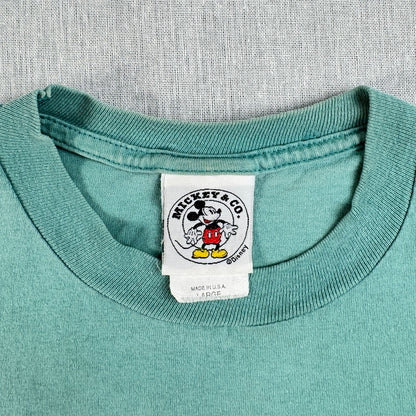 90s ディズニー ミッキー ミニーマウス USA製 Tシャツ ターコイズ disney minnie 花 L 緑 d-u-2505-036