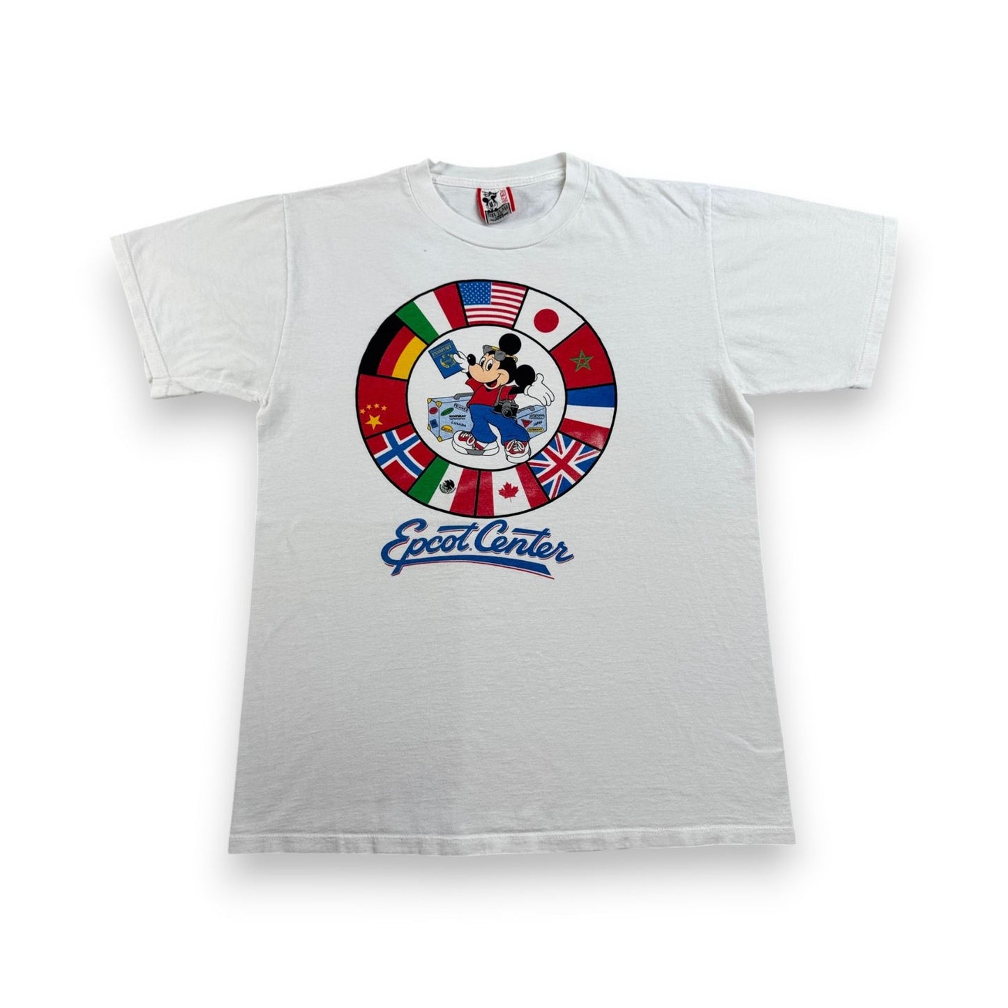 90s ディズニー ミッキー USA製 Tシャツ 国旗 白 disney L d-u-2505-040