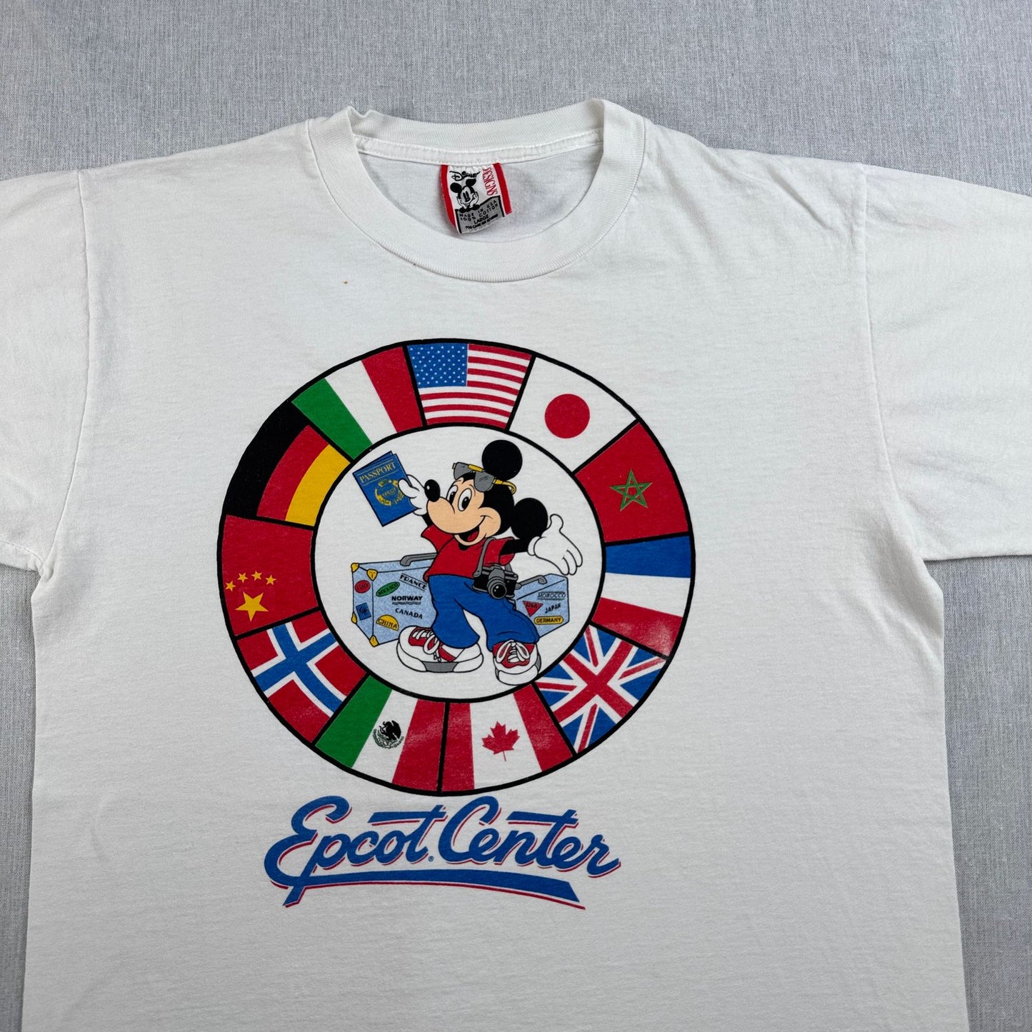 90s ディズニー ミッキー USA製 Tシャツ 国旗 白 disney L d-u-2505-040
