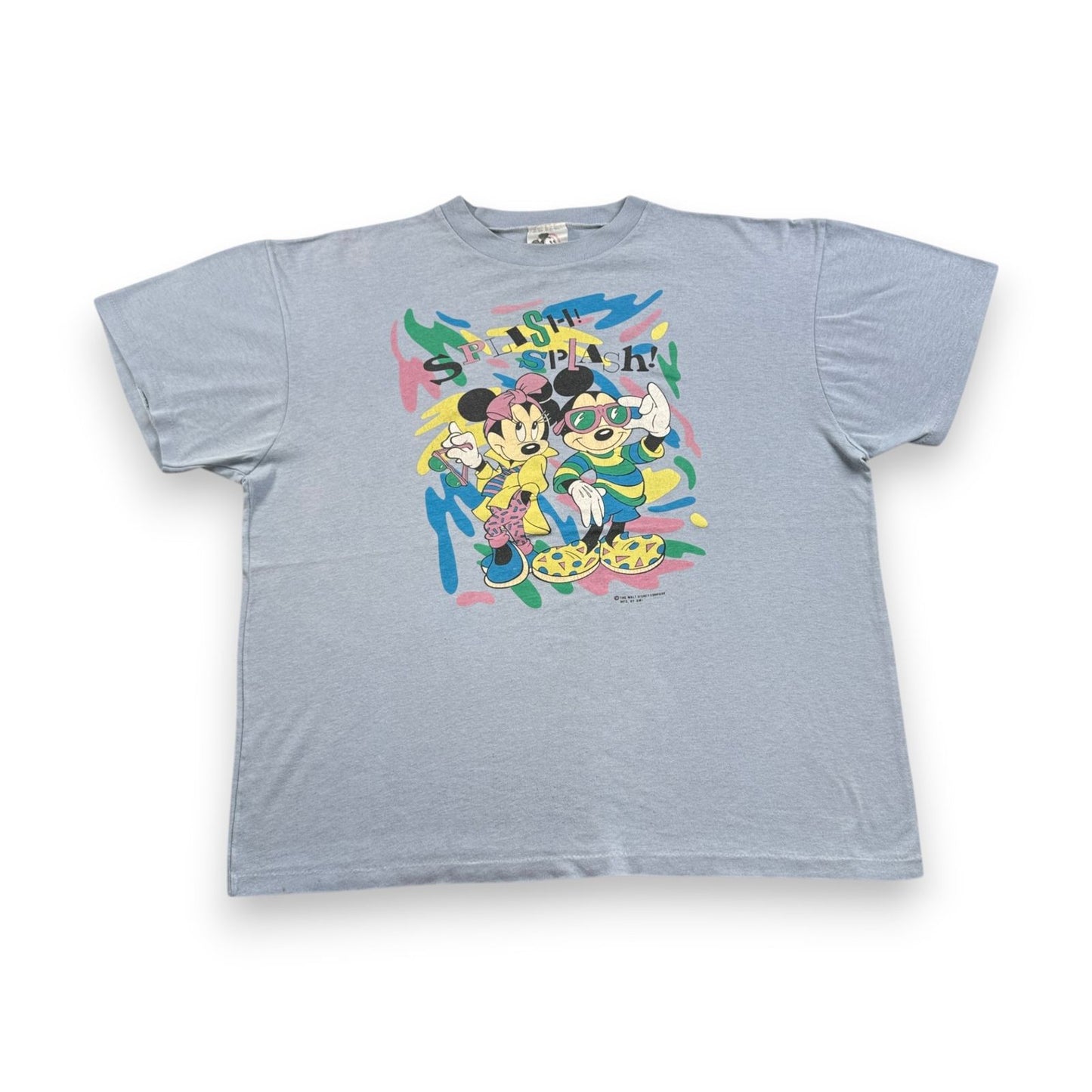 80s 90s ウォルト ディズニー Tシャツ splish splash 水色 USA製 スプラッシュマウンテン シングルステッチ オールドミッキー d-x-2505-001