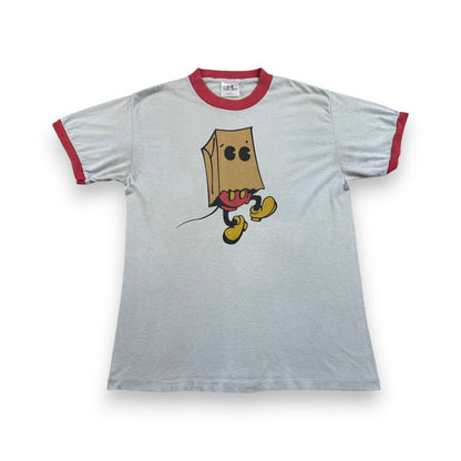80s 90s ミッキー ディズニー USA製 紙袋ミッキー リンガー Tシャツ 袋被り 水色 シングルステッチ オールドミッキー d-x-2505-002