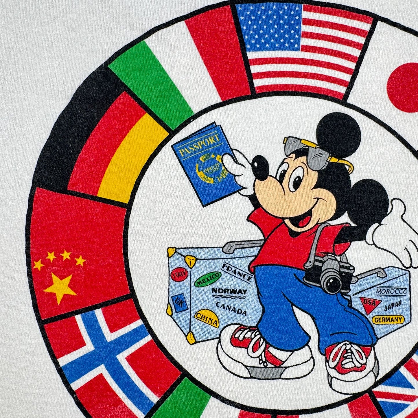 90s ディズニー ミッキー USA製 Tシャツ 国旗 白 disney L d-u-2505-040