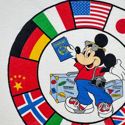 90s ディズニー ミッキー USA製 Tシャツ 国旗 白 disney L d-u-2505-040