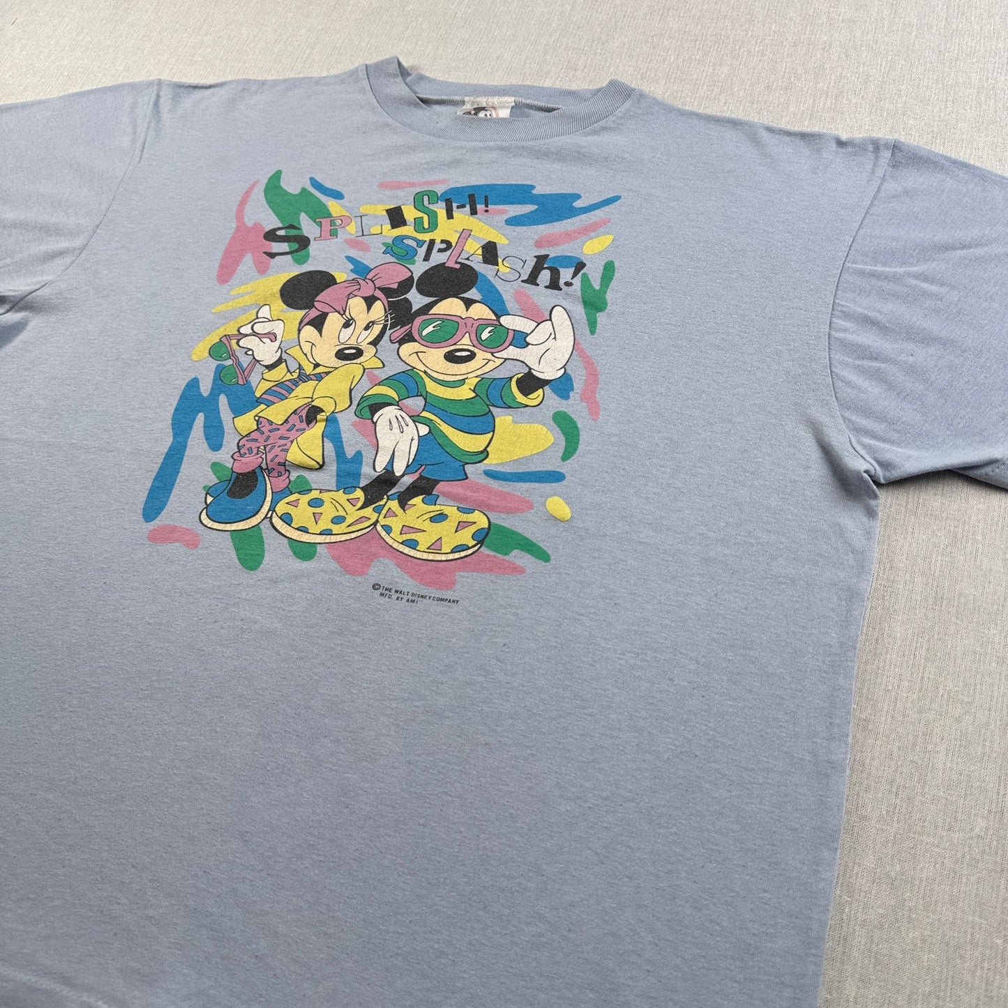80s 90s ウォルト ディズニー Tシャツ splish splash 水色 USA製 スプラッシュマウンテン シングルステッチ オールドミッキー d-x-2505-001