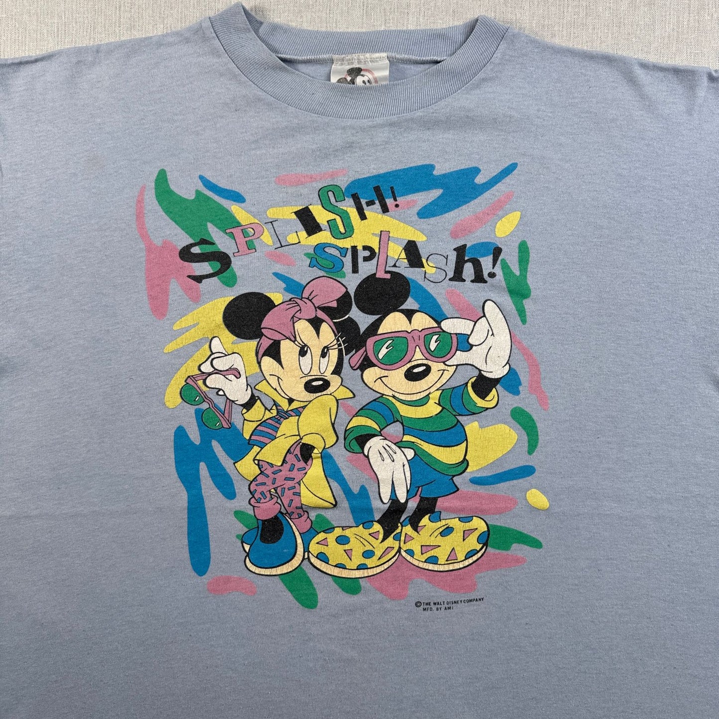 80s 90s ウォルト ディズニー Tシャツ splish splash 水色 USA製 スプラッシュマウンテン シングルステッチ オールドミッキー d-x-2505-001