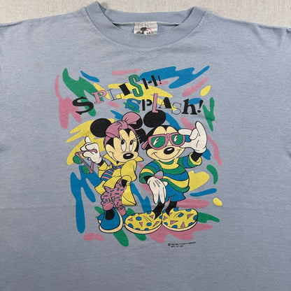 80s 90s ウォルト ディズニー Tシャツ splish splash 水色 USA製 スプラッシュマウンテン シングルステッチ オールドミッキー d-x-2505-001