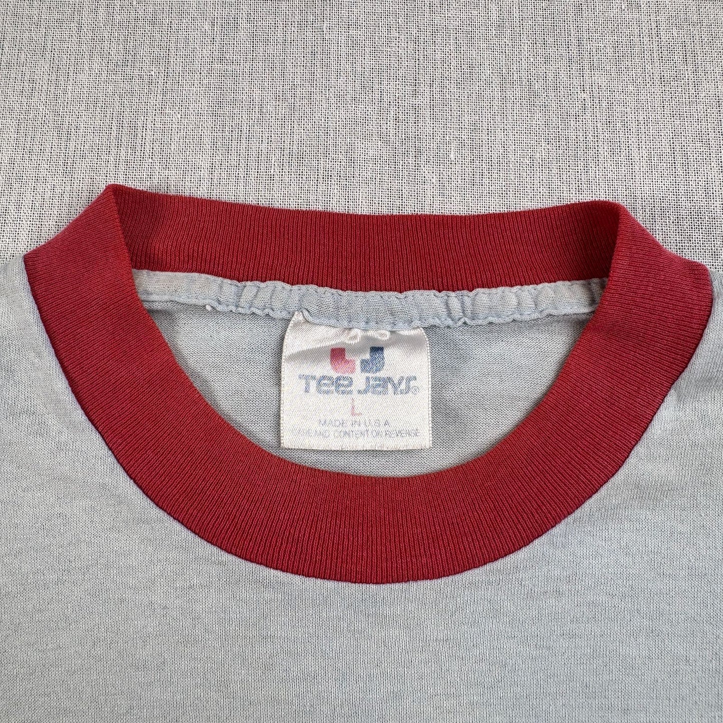 80s 90s ミッキー ディズニー USA製 紙袋ミッキー リンガー Tシャツ 袋被り 水色 シングルステッチ オールドミッキー d-x-2505-002