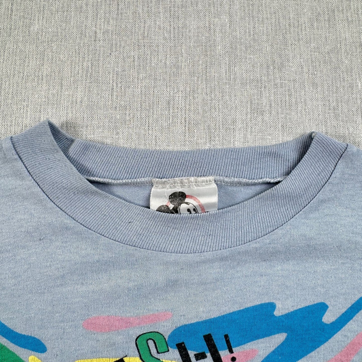 80s 90s ウォルト ディズニー Tシャツ splish splash 水色 USA製 スプラッシュマウンテン シングルステッチ オールドミッキー d-x-2505-001
