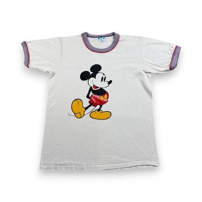 80s オールドミッキー ディズニー ミッキー リンガー Tシャツ USA製 青タグ disney L 白 d-x-2505-010