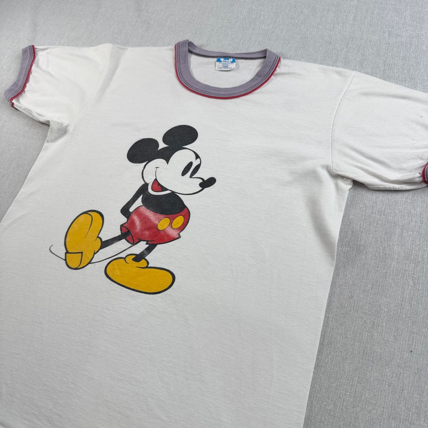 80s オールドミッキー ディズニー ミッキー リンガー Tシャツ USA製 青タグ disney L 白 d-x-2505-010