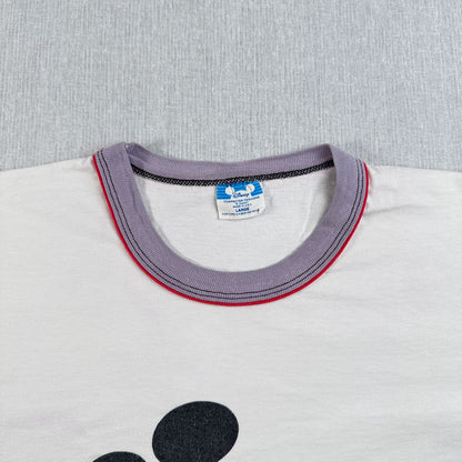 80s オールドミッキー ディズニー ミッキー リンガー Tシャツ USA製 青タグ disney L 白 d-x-2505-010