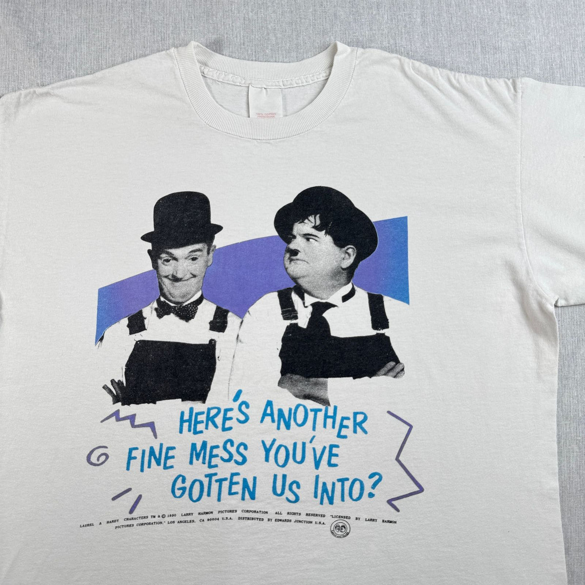 90s Laurel & Hardy コメディT 映画 ムービー Tシャツ プロモ 白 シングルステッチ m-t-2505-002