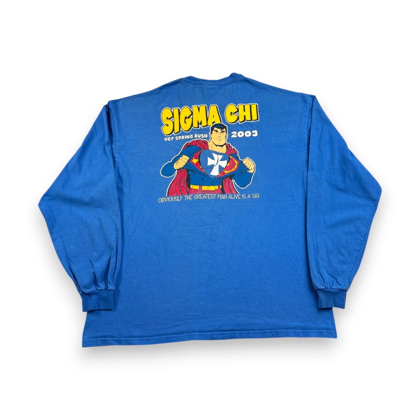 00s スーパーマン Sigma Chi UCF Spring Rush 長袖 ロンT Tシャツ 青 アメコミ hanes XL m-u-2505-009