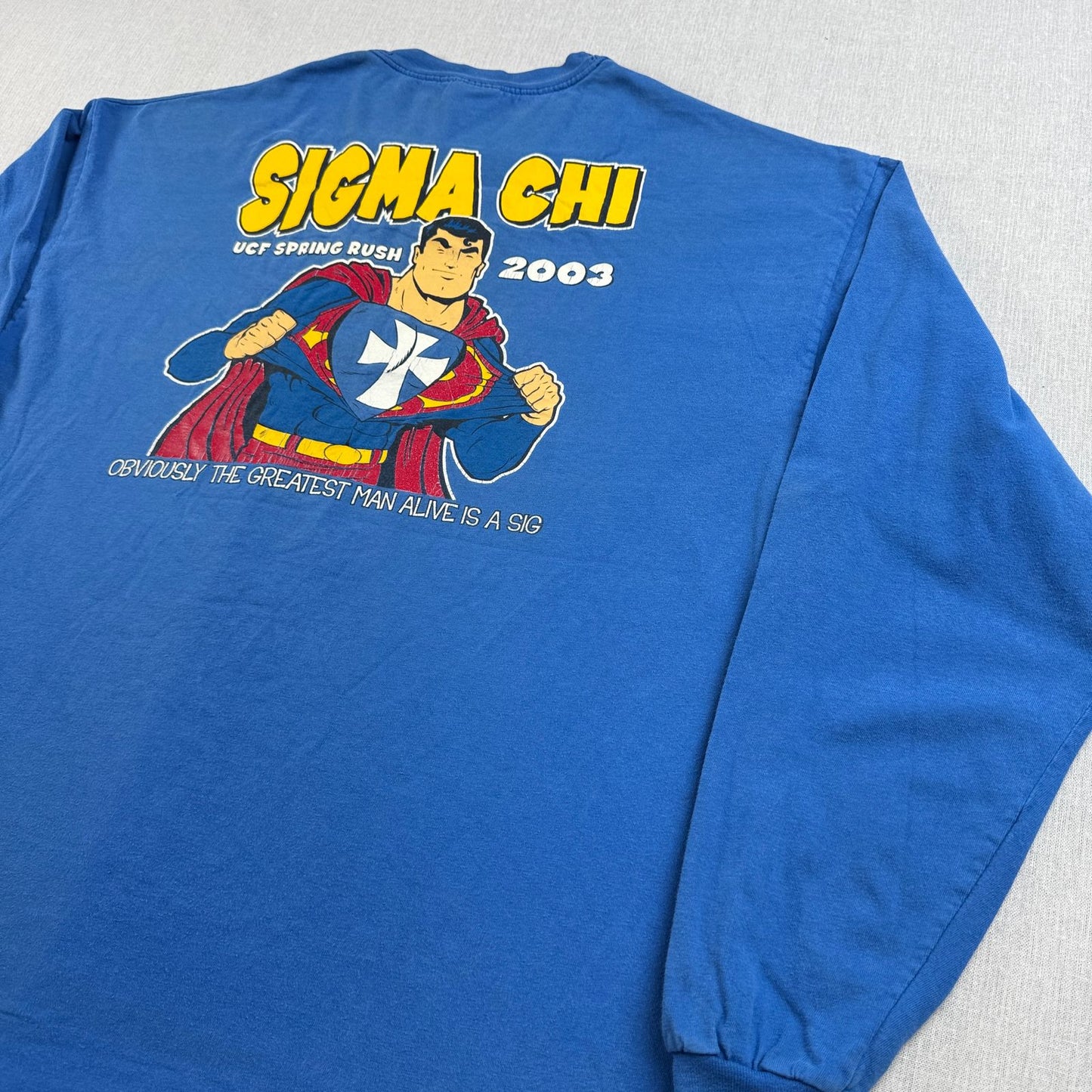 00s スーパーマン Sigma Chi UCF Spring Rush 長袖 ロンT Tシャツ 青 アメコミ hanes XL m-u-2505-009