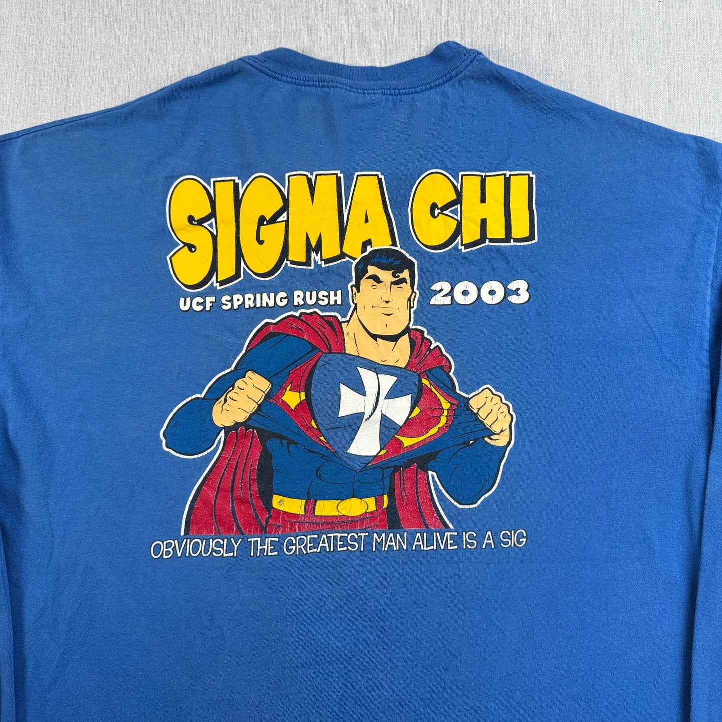 00s スーパーマン Sigma Chi UCF Spring Rush 長袖 ロンT Tシャツ 青 アメコミ hanes XL m-u-2505-009