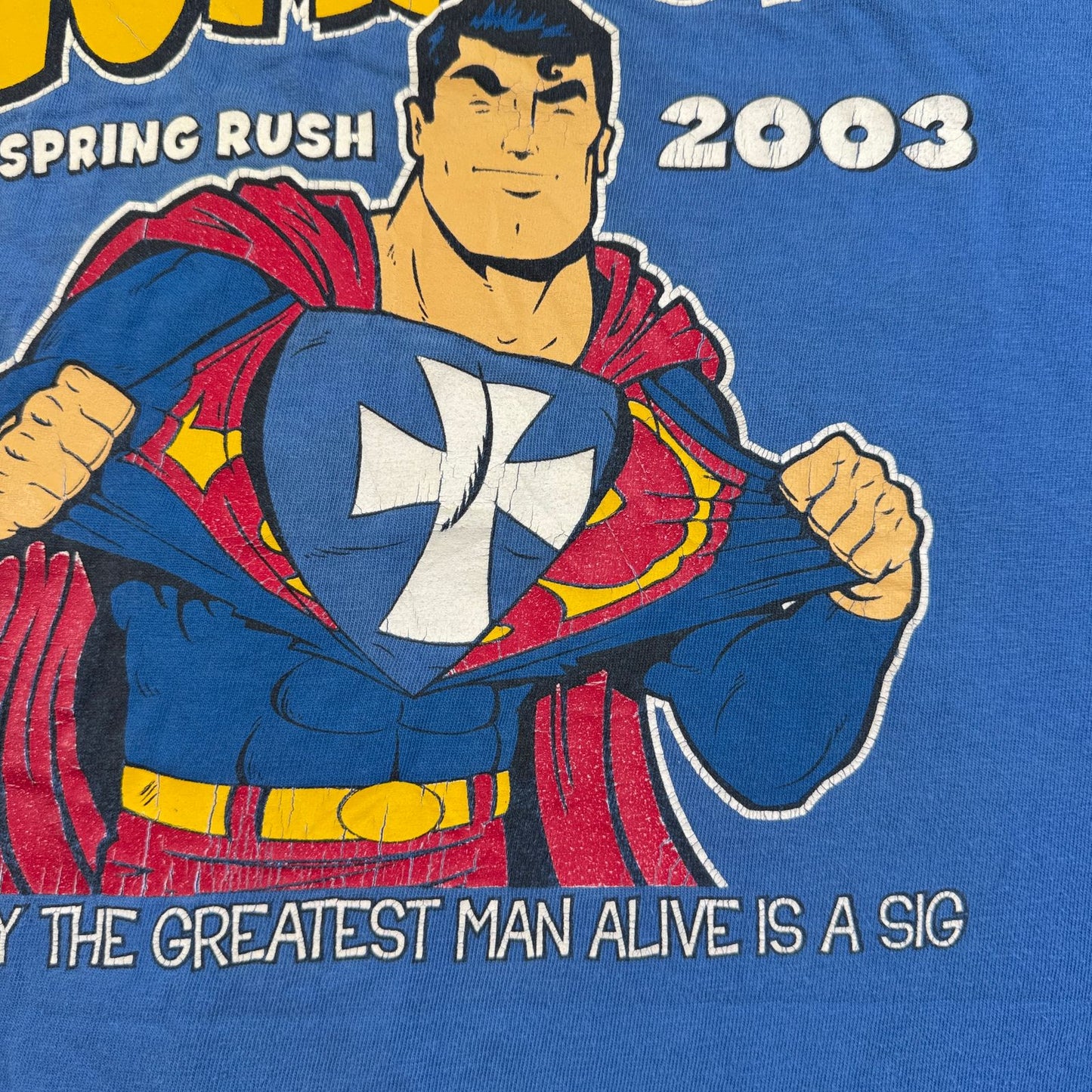 00s スーパーマン Sigma Chi UCF Spring Rush 長袖 ロンT Tシャツ 青 アメコミ hanes XL m-u-2505-009