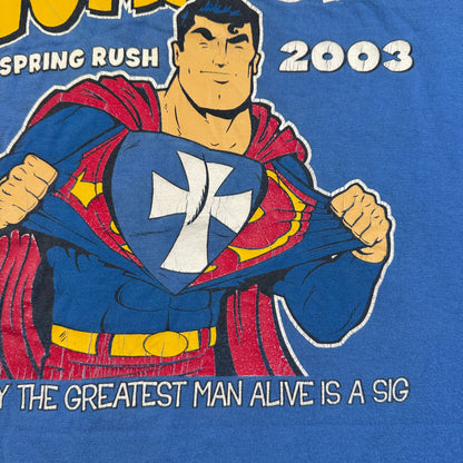 00s スーパーマン Sigma Chi UCF Spring Rush 長袖 ロンT Tシャツ 青 アメコミ hanes XL m-u-2505-009