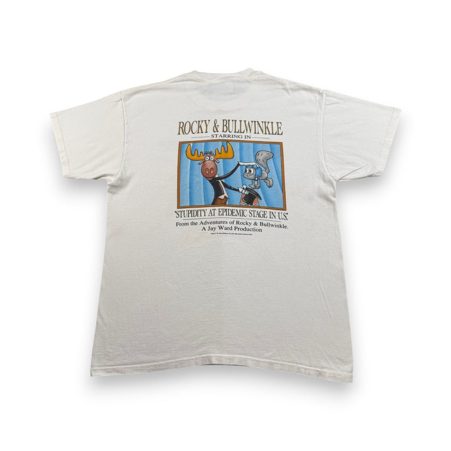 90s ユニバーサル ロッキーとブルウィンクルの大冒険 Tシャツ The Adventures of Rocky and Bullwinkle and Friends 白 m-u-2505-027