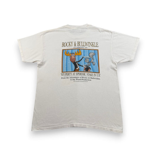 90s ユニバーサル ロッキーとブルウィンクルの大冒険 Tシャツ The Adventures of Rocky and Bullwinkle and Friends 白 m-u-2505-027