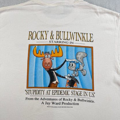 90s ユニバーサル ロッキーとブルウィンクルの大冒険 Tシャツ The Adventures of Rocky and Bullwinkle and Friends 白 m-u-2505-027