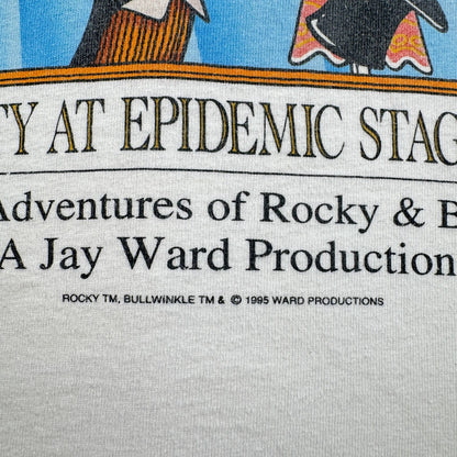 90s ユニバーサル ロッキーとブルウィンクルの大冒険 Tシャツ The Adventures of Rocky and Bullwinkle and Friends 白 m-u-2505-027