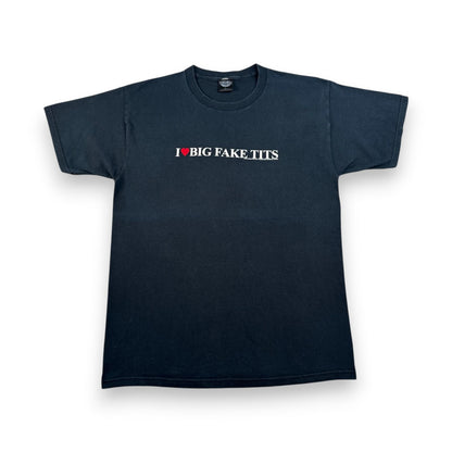 00s sik world Tシャツ メッセージT I love big fake tits 2004 黒 sikworld ストリート o-u-2505-005