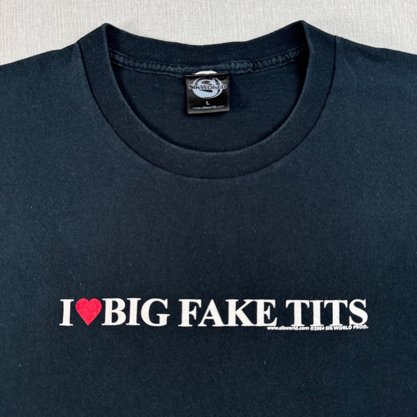 00s sik world Tシャツ メッセージT I love big fake tits 2004 黒 sikworld ストリート o-u-2505-005