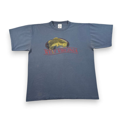 00s Tシャツ ブラックバス フィッシング バス釣り west vergin 青 USA製 XL シングルステッチ くすみカラー o-u-2505-007