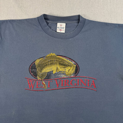 00s Tシャツ ブラックバス フィッシング バス釣り west vergin 青 USA製 XL シングルステッチ くすみカラー o-u-2505-007