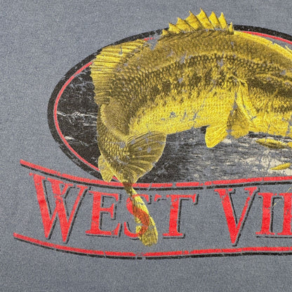 00s Tシャツ ブラックバス フィッシング バス釣り west vergin 青 USA製 XL シングルステッチ くすみカラー o-u-2505-007