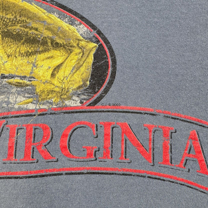 00s Tシャツ ブラックバス フィッシング バス釣り west vergin 青 USA製 XL シングルステッチ くすみカラー o-u-2505-007