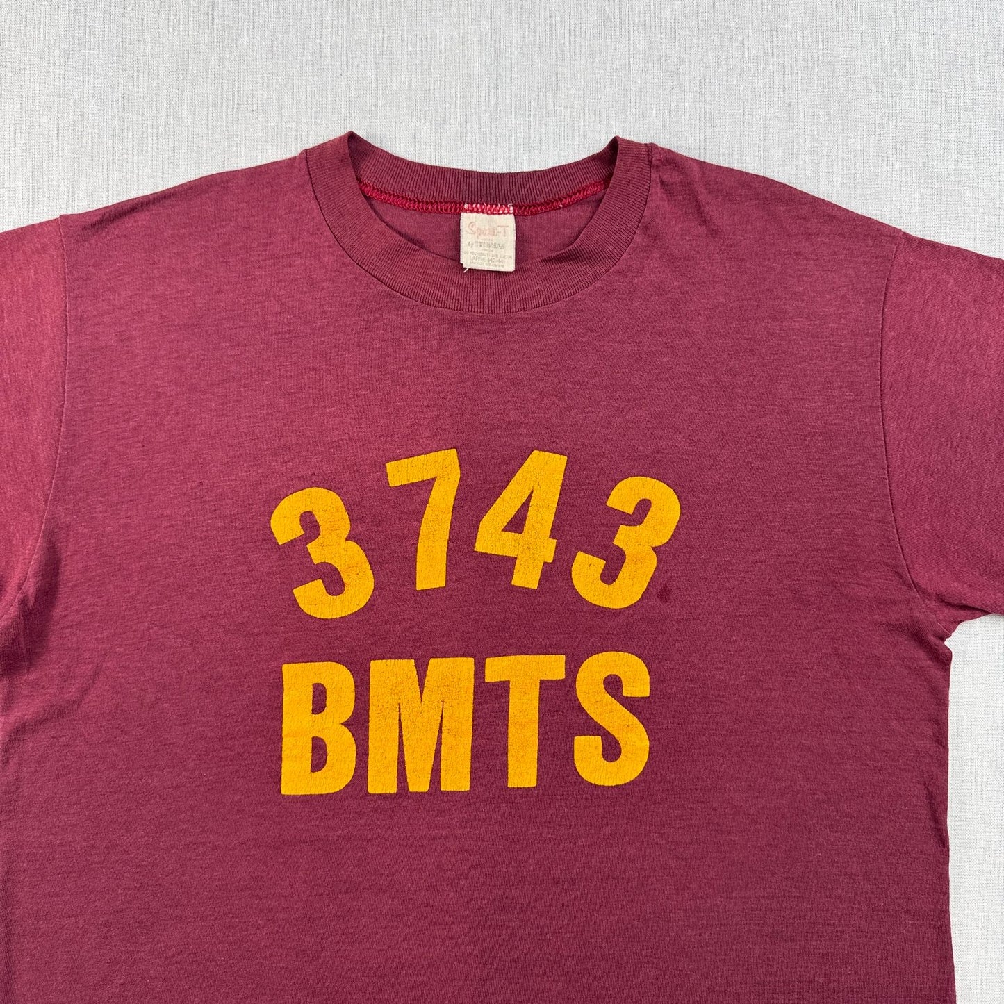 70s 80s BMTS マルーン USAAF あずき色 Tシャツ ミリタリー トレーニングシャツ USA製 L 3743 シングルステッチ o-u-2505-016