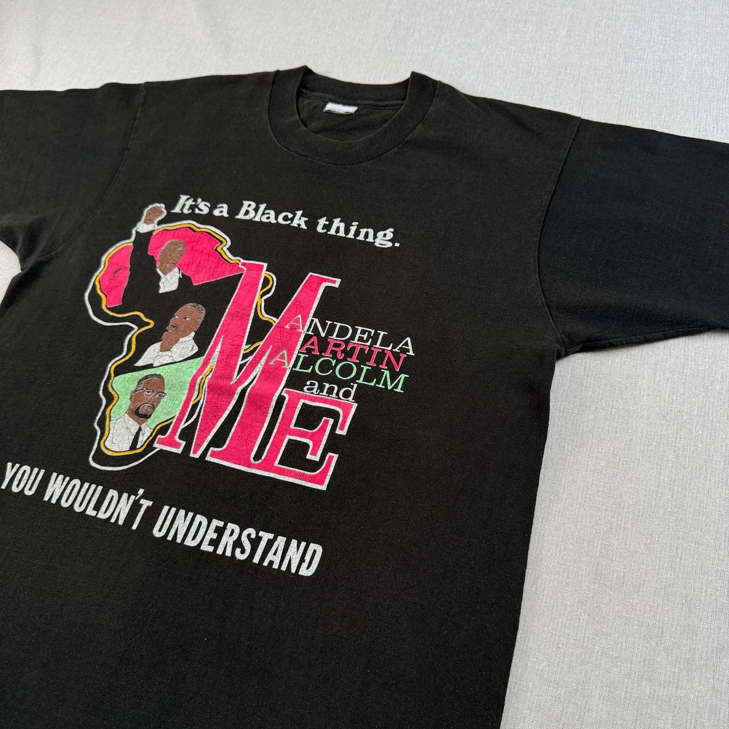 80s 90s マルコムX キング牧師 マンデラ ブラックヒストリー ブラックカルチャー Tシャツ 黒 USA製 シングルステッチ malcom martin mandela o-u-2505-018