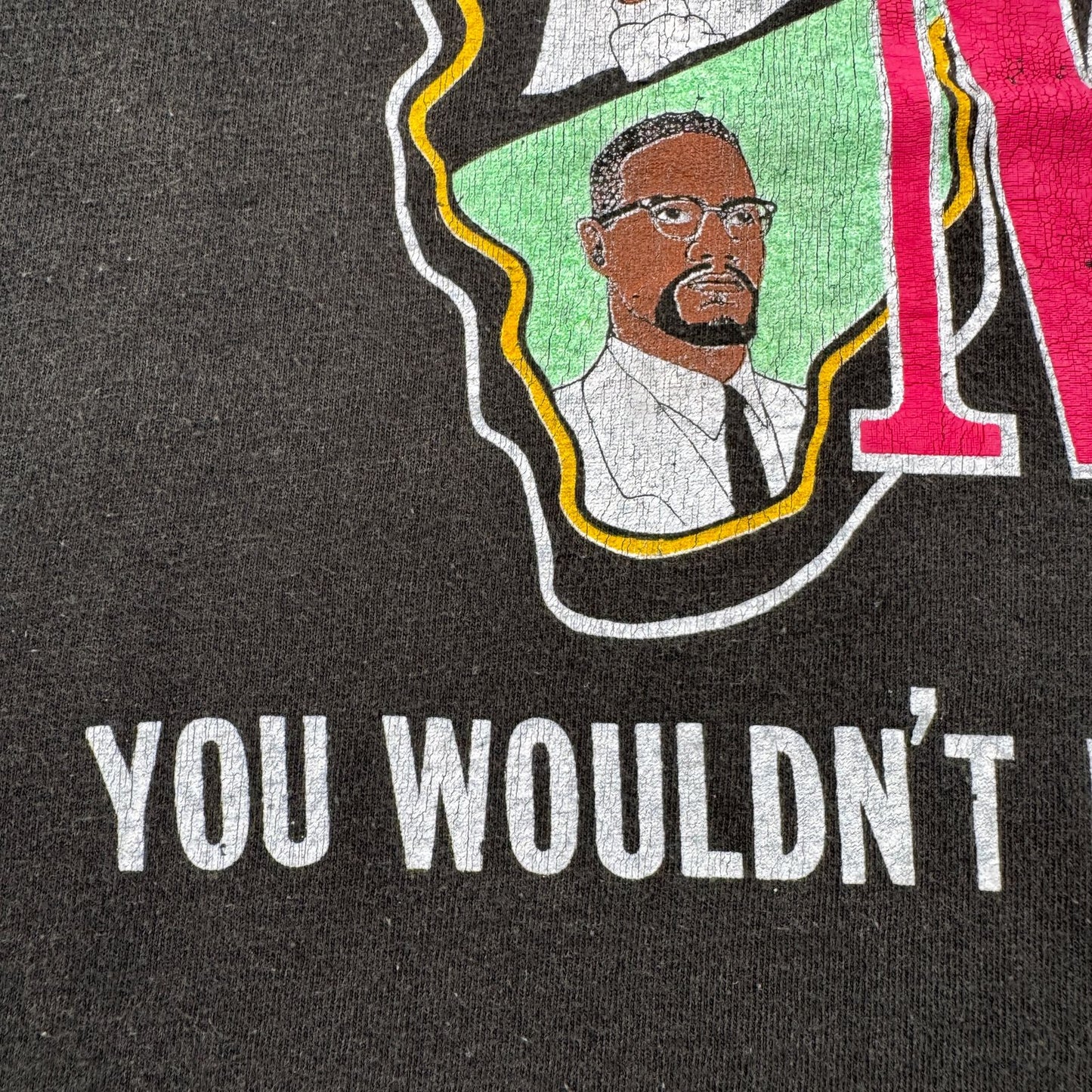 80s 90s マルコムX キング牧師 マンデラ ブラックヒストリー ブラックカルチャー Tシャツ 黒 USA製 シングルステッチ malcom martin mandela o-u-2505-018